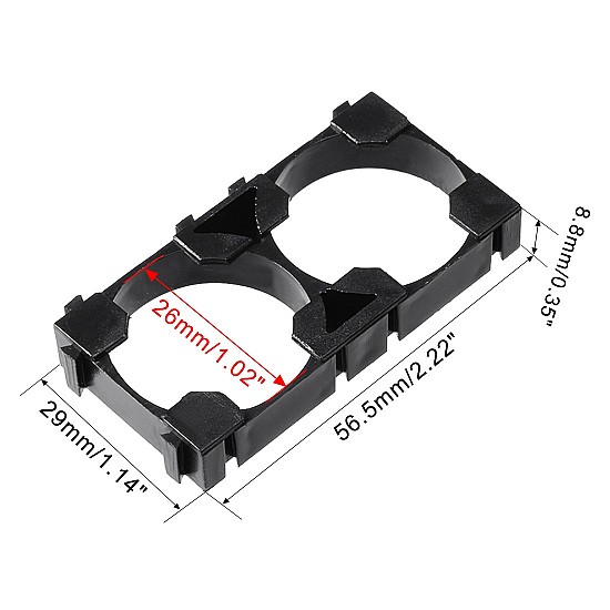 26650 1x2 Black Lithium Cell Holder