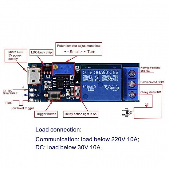 5V-30V Micro USB Power Adjustable Delay Relay Timer Control Module