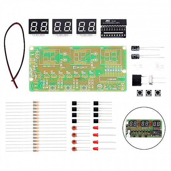 6Bits AT89C2051 LED Chip Electronic Alarm Clock DIY Kit