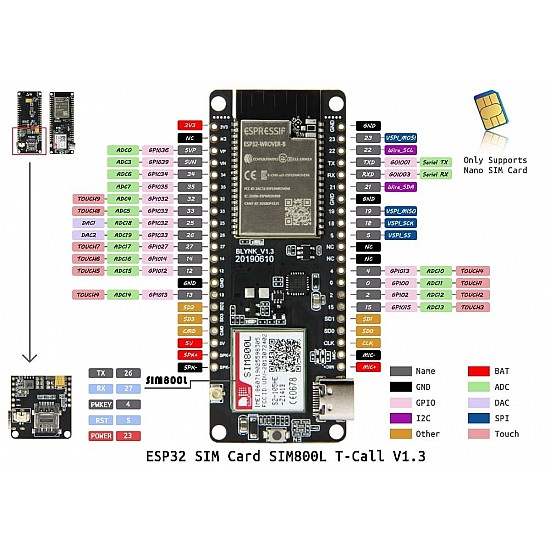 ESP32 Wireless TTGO T-Call V1.4 SIM800L  Unsoldered Module