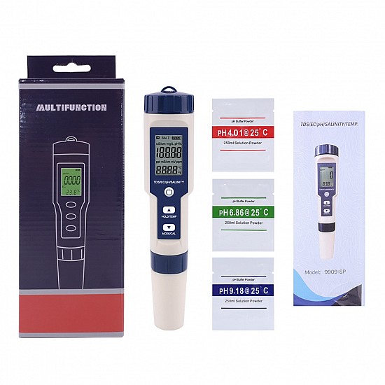 EZ9909 pH/TDS/EC/Salinity/Temperature 5-in-1 Pen-type Digital Water Quality Tester