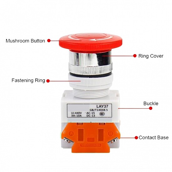 LAY37 02ZS 2 Normally Closed Self-Locking Mushroom Head Emergency Stop Switch