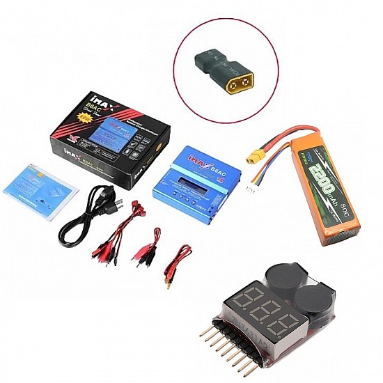 New I-max B6AC Charger With 2200mAh ABSD Lipo Battery & Battery Tester & XT60 To Tplug Connector Combo