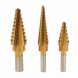 Triangular Shank HSS Steel Step Cone Drill Titanium Bit Set Hole Cutter - 3 pcs